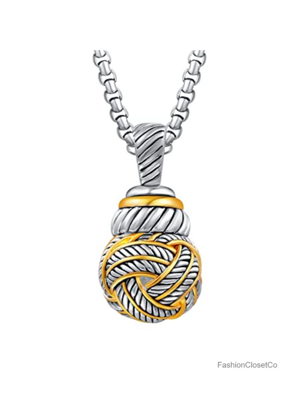 Twisted Cable Wire Pendant Necklace Two Tone 3mm Box Chain 45cm+5cm Ext